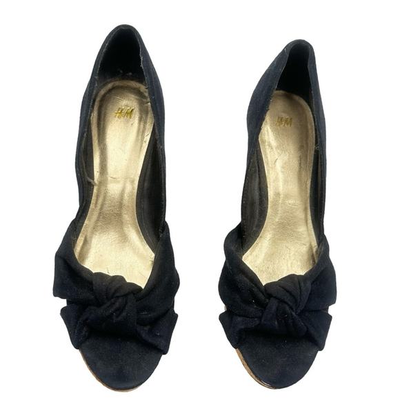 H&M Black Wedge Heels faux suede cork heels size 11 -- - Picture 2 of 9